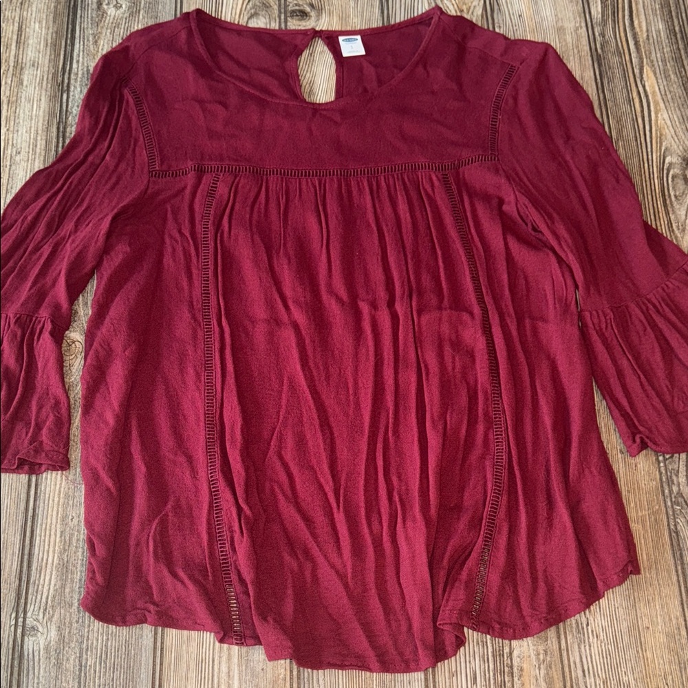 Old navy blouse 3/4 bell sleeve rayon lightweight small Women's Burgundy Blouse